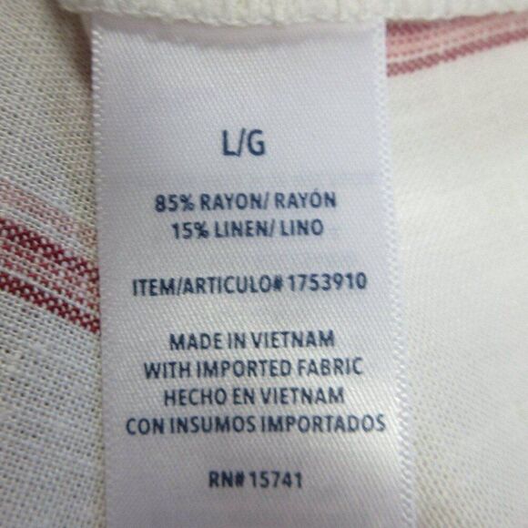 SPLENDID Linen Blend Blouse Womens L Yoked Red White Strip V Neck Top Shirt NWT - Picture 8 of 12